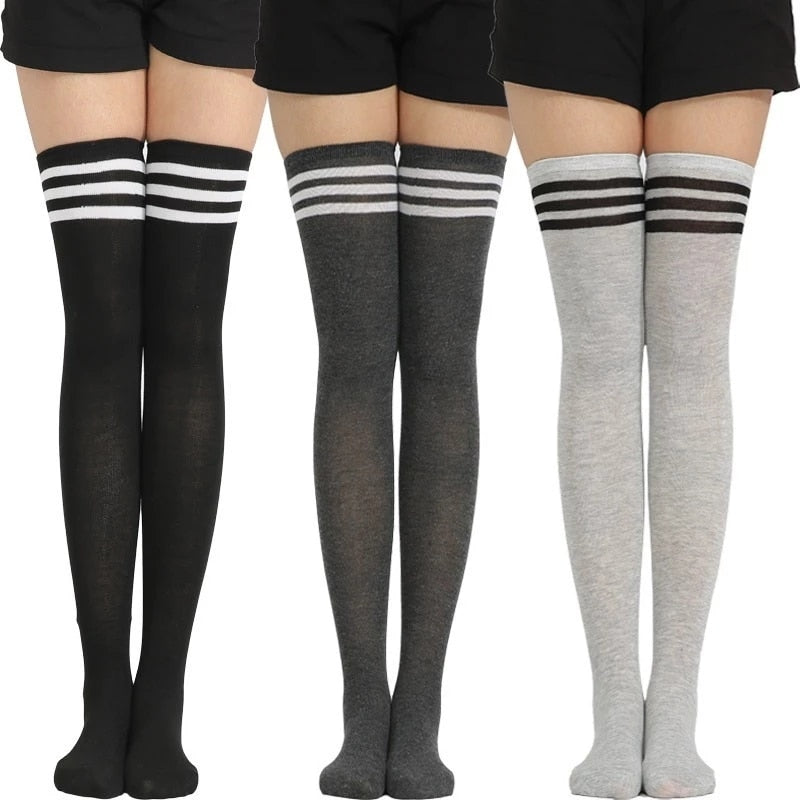 Cute Over-Knee Socks Black Lolita Striped Socks Thighs High Christmas Gifts