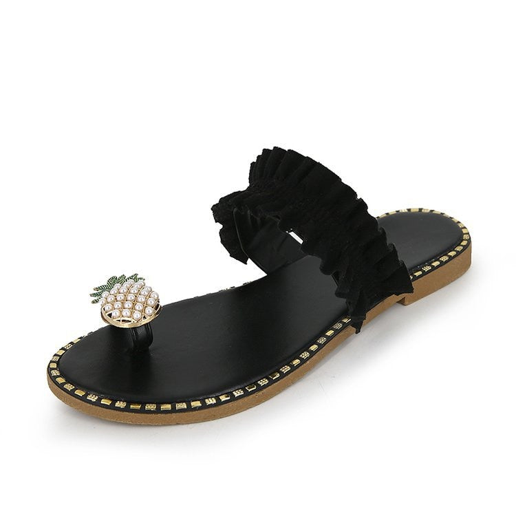 Women Bead Wedges Pineapple Flip Flops Sandals