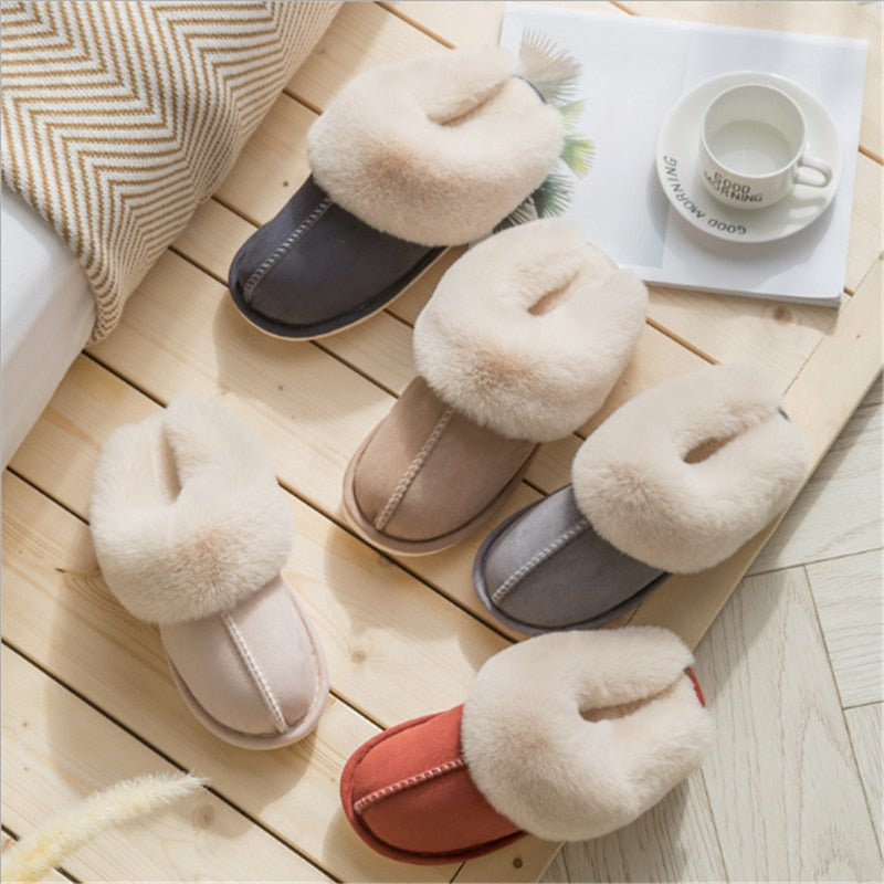 Women Plush warm home flat slippers Lightweight soft comfortable winter slippers