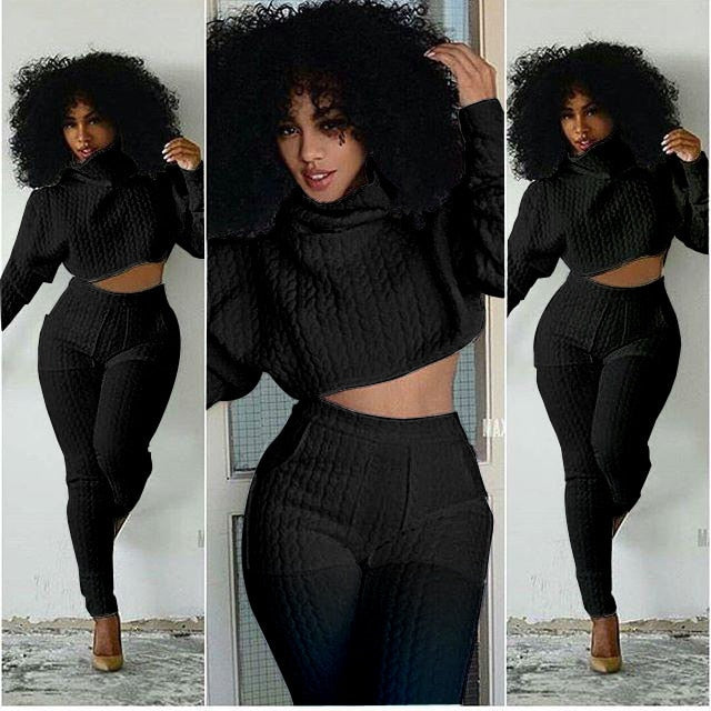 Women Set Knit Fitted Crop Tops Casual Suits 2-piece set.