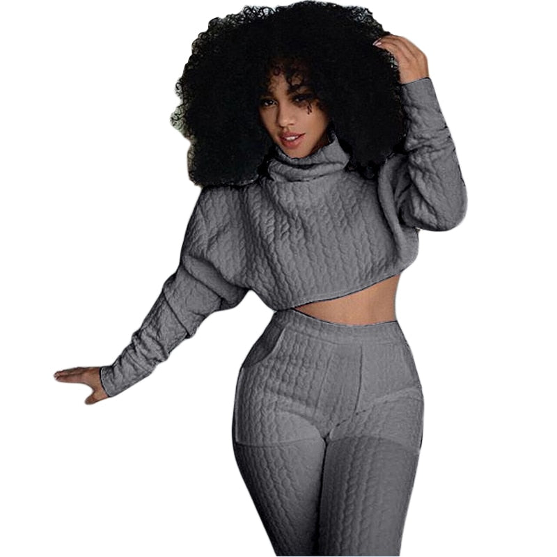 Women Set Knit Fitted Crop Tops Casual Suits 2-piece set.