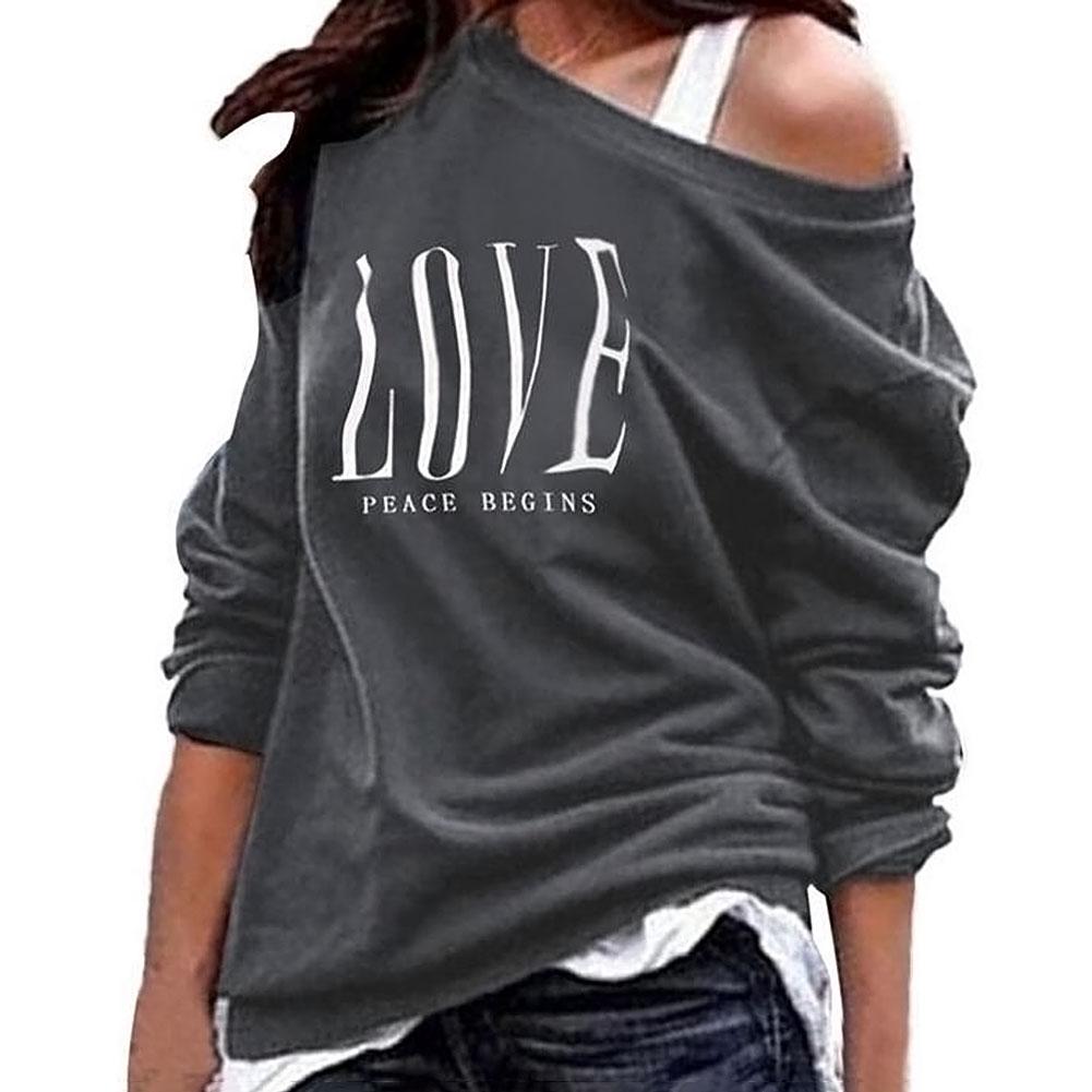 Women One Off Shoulder LOVE Letters Print Sweatshirt