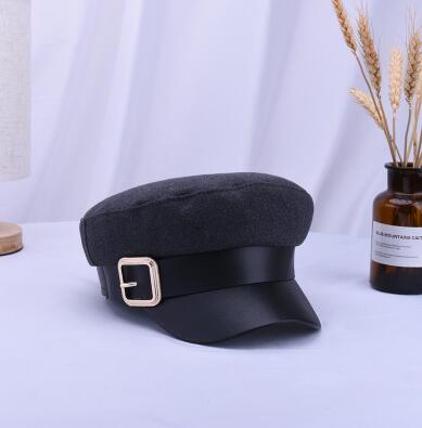 Women Black Leather Hats Autumn Winter Fashion