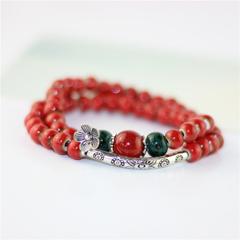 Women Flower Ceramic Beads Double Bracelets