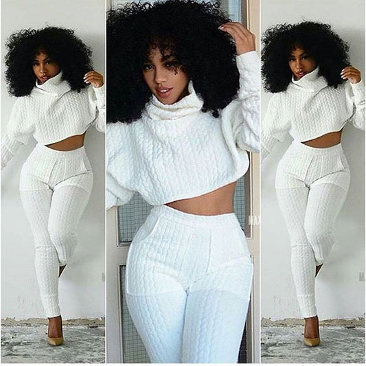 Women Set Knit Fitted Crop Tops Casual Suits 2-piece set.