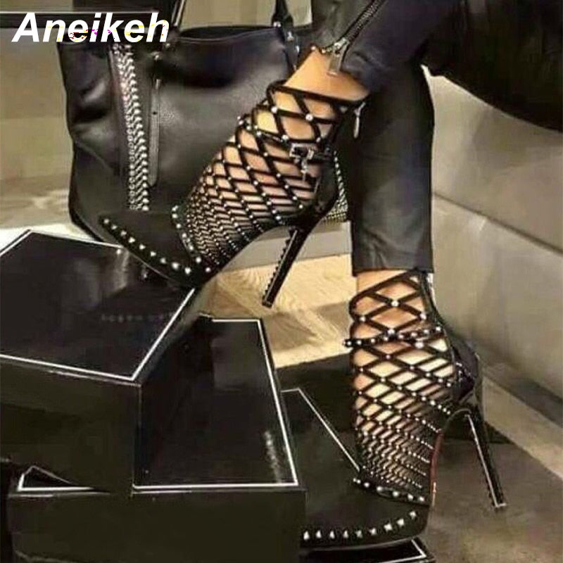 Women Gladiator Caged Ankle Boots