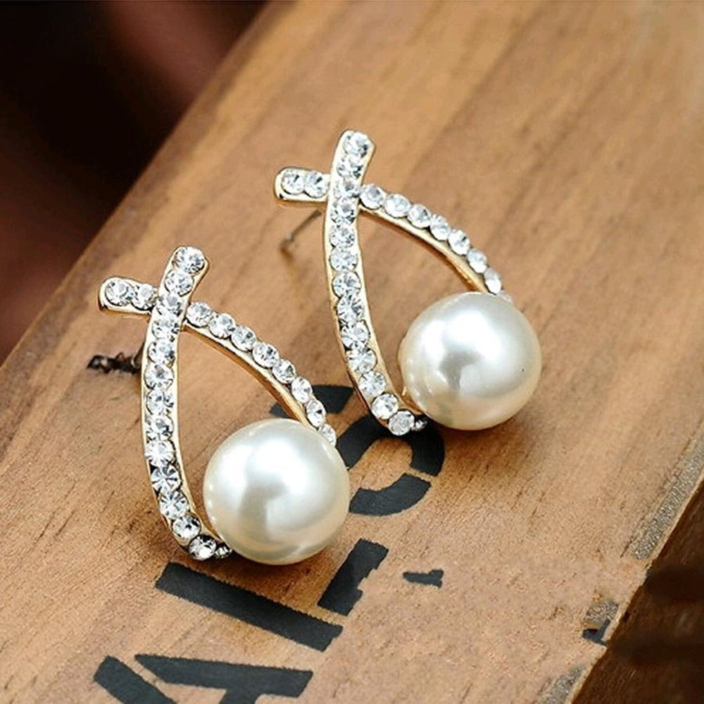 Women Elegant Gold Silver Pearl Earrings