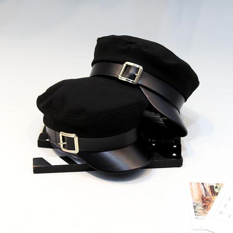 Women Black Leather Hats Autumn Winter Fashion