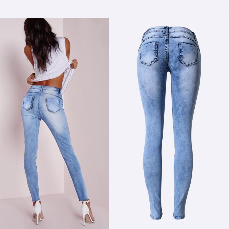 Women Low Waist Patchwork Skinny Jeans