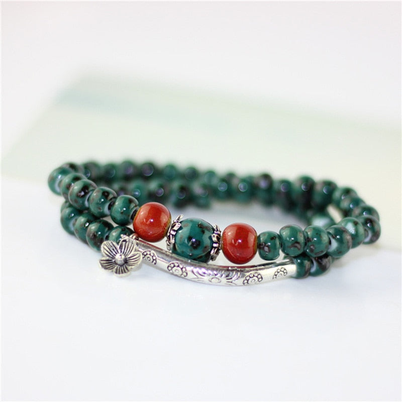 Women Flower Ceramic Beads Double Bracelets