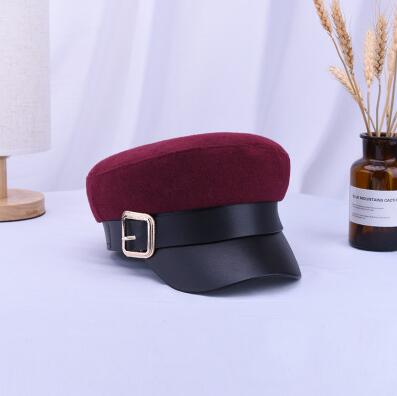 Women Black Leather Hats Autumn Winter Fashion