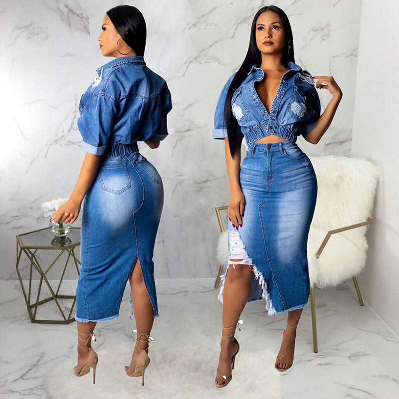 Women Casual Denim 2 Piece Set