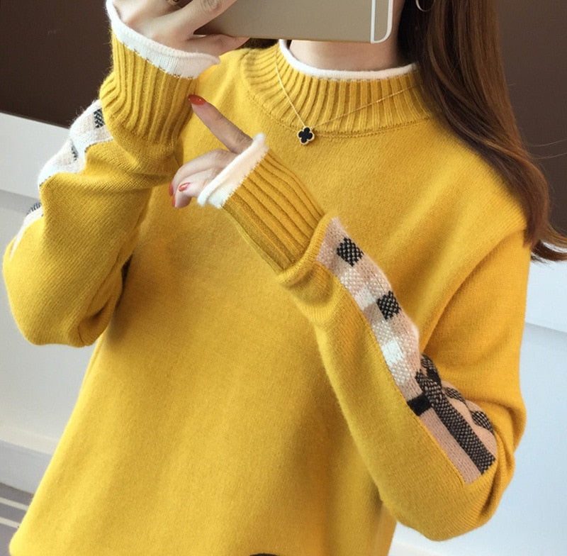 Women New Winter Knitted Patch Cartoon Base Pullover Long-sleeved Sweater