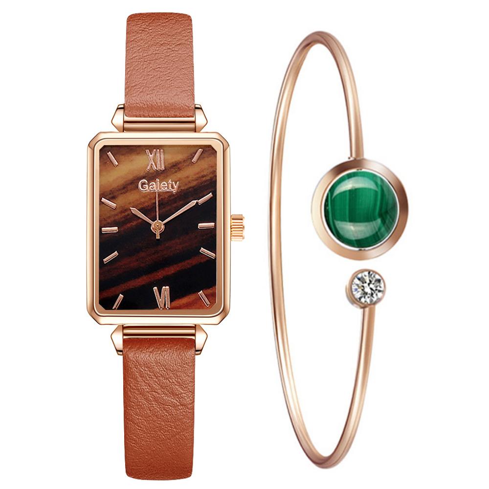 Women Watches Fashion Square Bracelet Set Green Dial Simple Rose Gold Mesh Luxury Women Watches