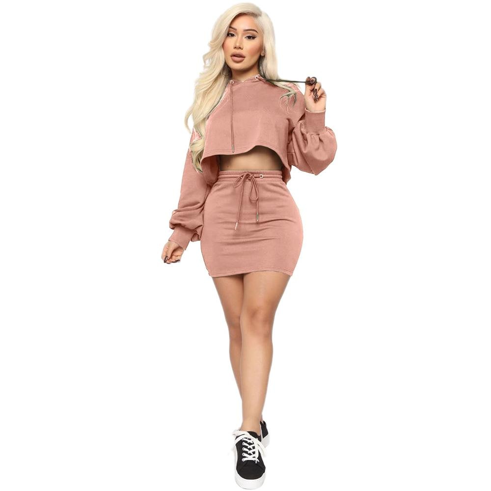 Women Hooded Two Piece Skirt Set