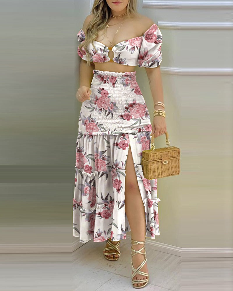 Women Fashion Floral Print Skirt Sets