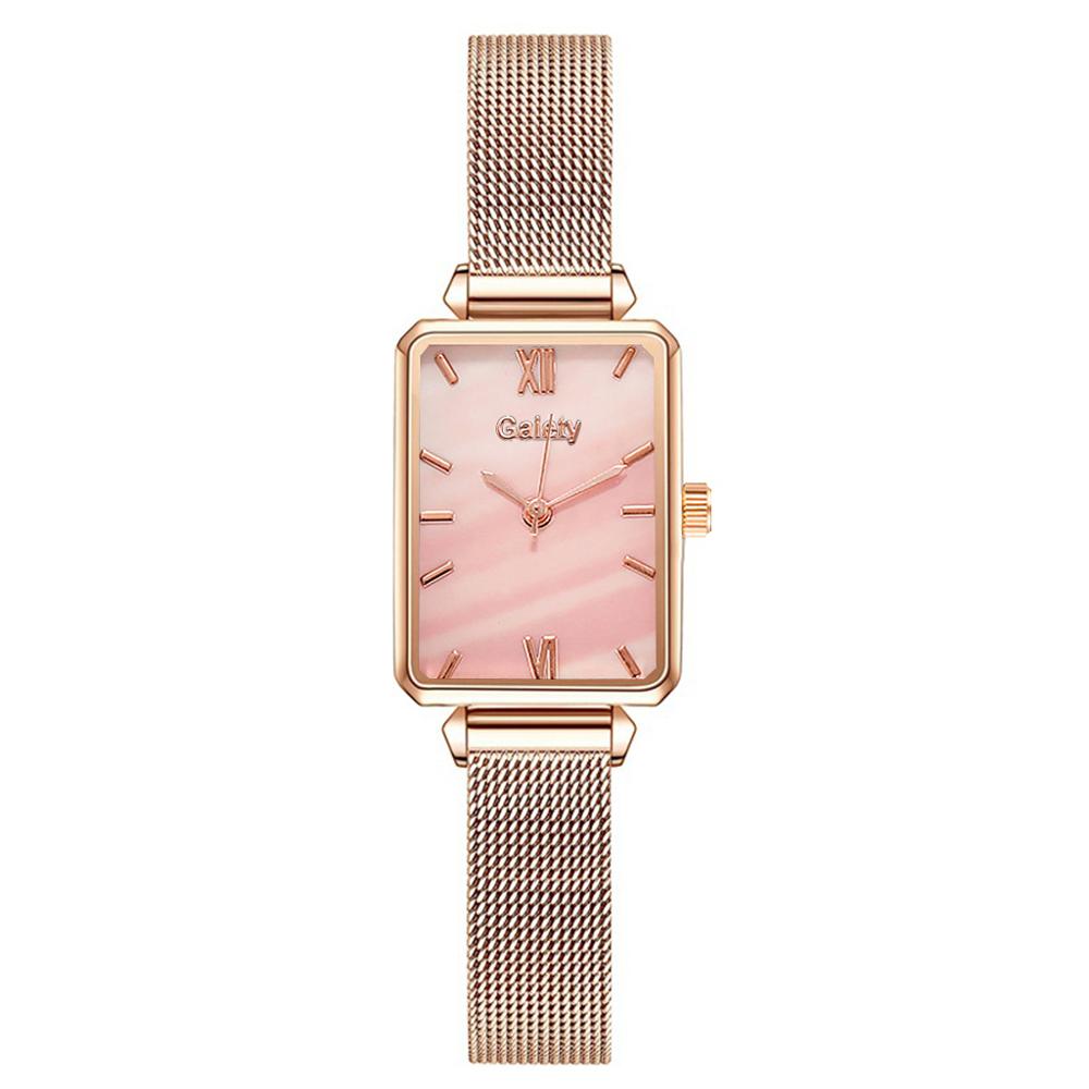 Women Watches Fashion Square Bracelet Set Green Dial Simple Rose Gold Mesh Luxury Women Watches