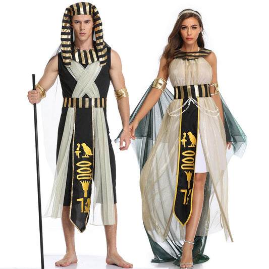 Halloween Costumes Ancient Egypt Egyptian Pharaoh King Empress Cleopatra Queen Costume Cosplay Clothing for Men Women/ M