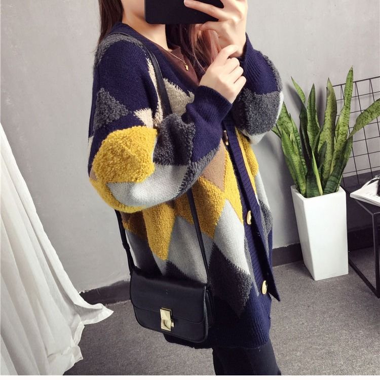 Women Casual Sweater Cardigan Winter Loose knitted Medium Length Coat