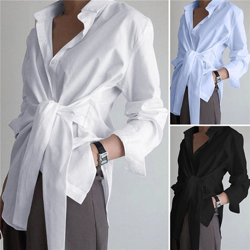 Women New Spring Long Sleeve Lapel Casual Loose Shirts