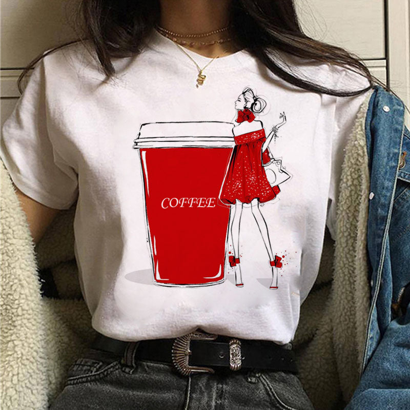 Fashion Women T Shirt Coffee Time Female Casual Tops Tee 90s