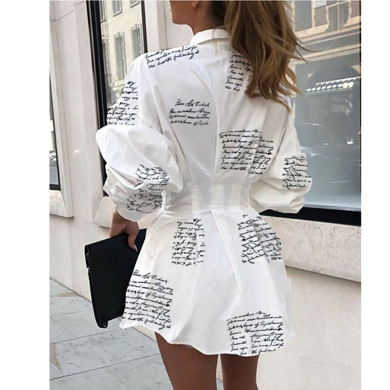 Women Long Sleeve Mini Shirt Dress