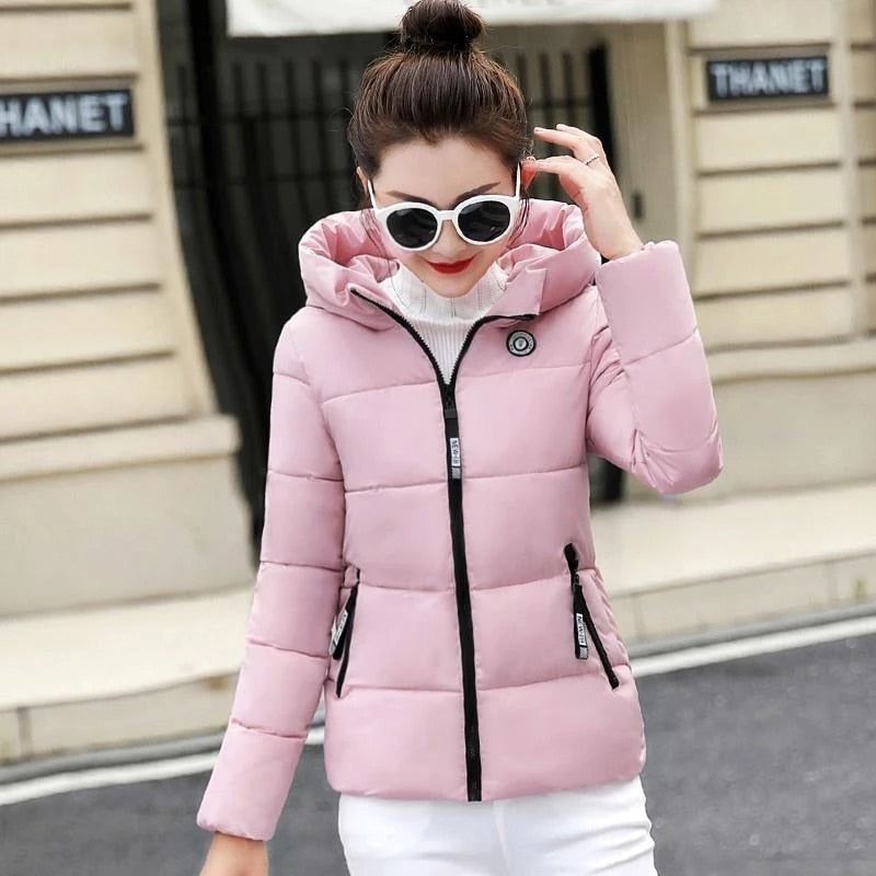 Female Hooded Thick Warm Short Jacket Cotton New Winter Jacket Outerwear White/M-XXL White / L