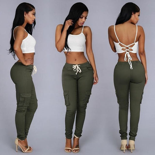 Women Lace Up Waist Casual Pants