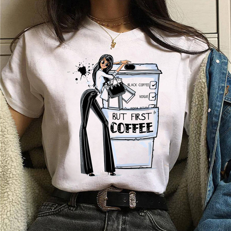 Fashion Women T Shirt Coffee Time Female Casual Tops Tee 90s