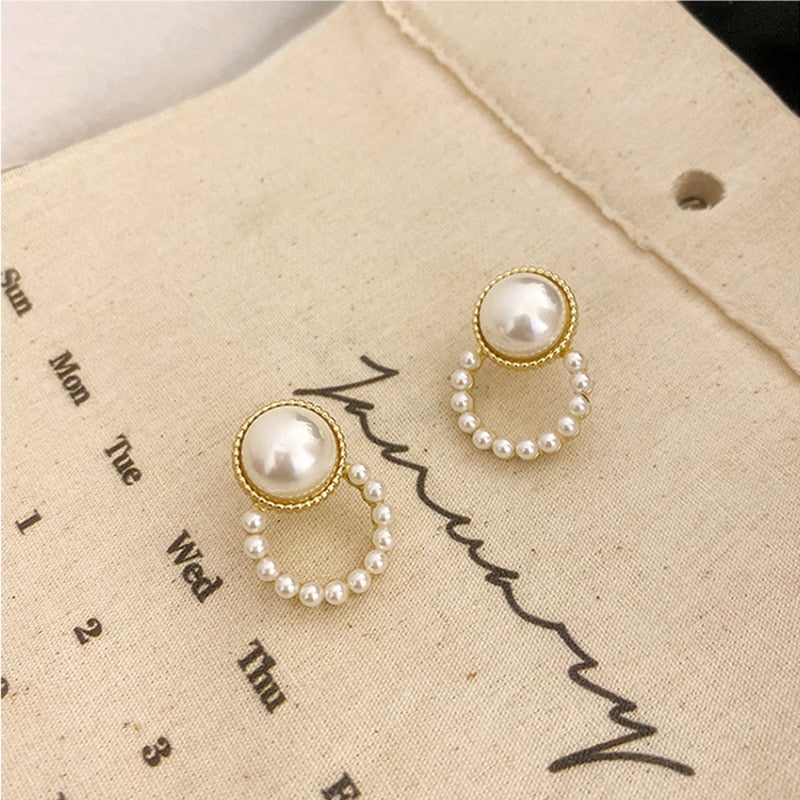 Women Elegant Gold Silver Pearl Earrings