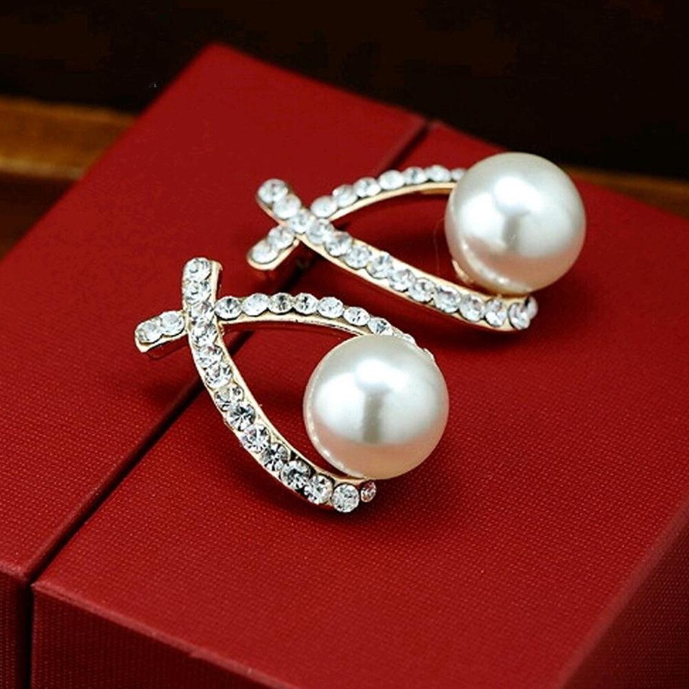 Women Elegant Gold Silver Pearl Earrings