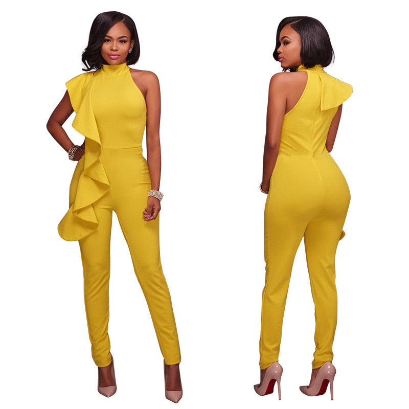 Women Elegant Ruffles Turtleneck Jumpsuits