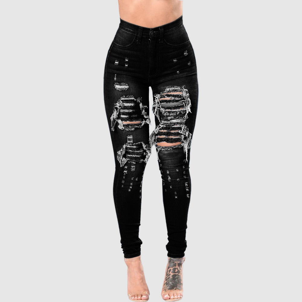 Women Ripped High Waist Jeans