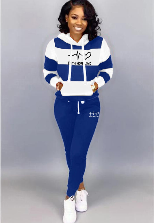 Women Winter Tracksuit 2 Piece Set Sweatshirt Print Hoodies-Pants Sportwear