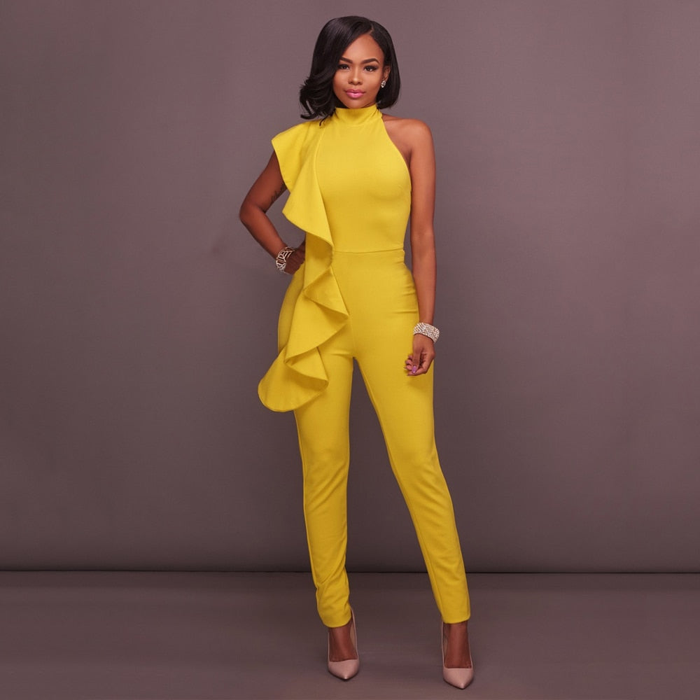 Women Elegant Ruffles Turtleneck Jumpsuits