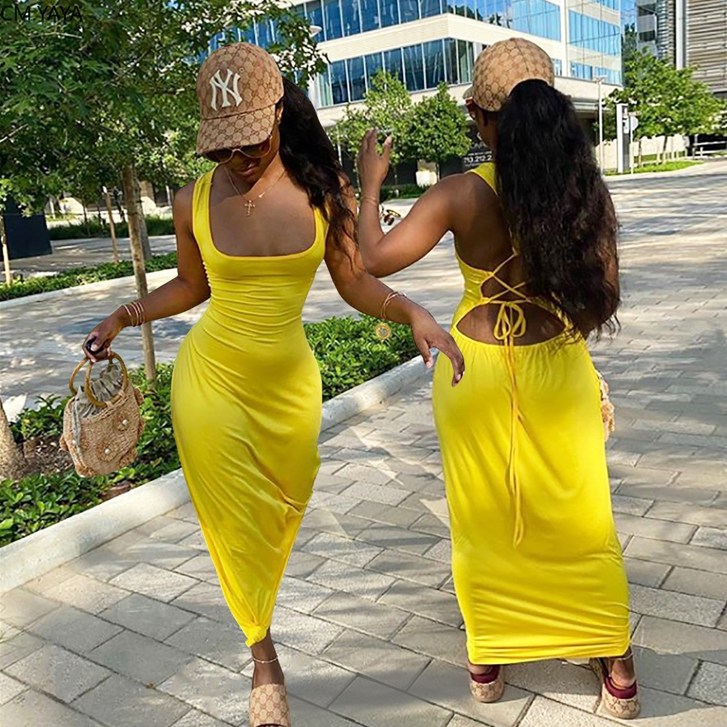 Women Casual Open Back Maxi Dress