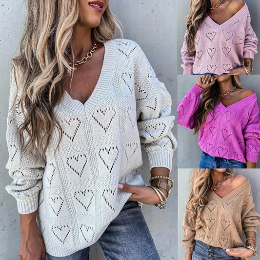 Women Love Heart Crochet Sweater