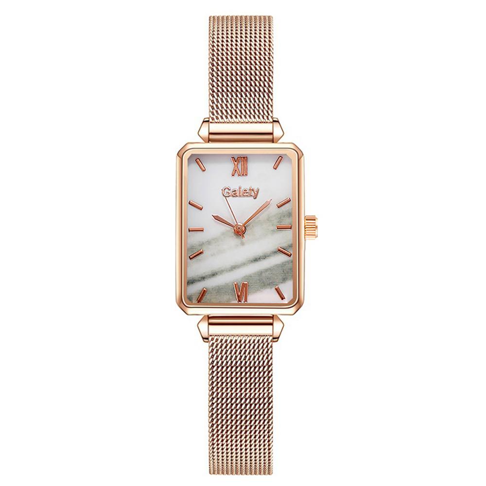 Women Watches Fashion Square Bracelet Set Green Dial Simple Rose Gold Mesh Luxury Women Watches