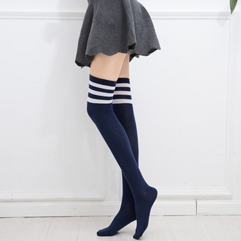 Cute Over-Knee Socks Black Lolita Striped Socks Thighs High Christmas Gifts