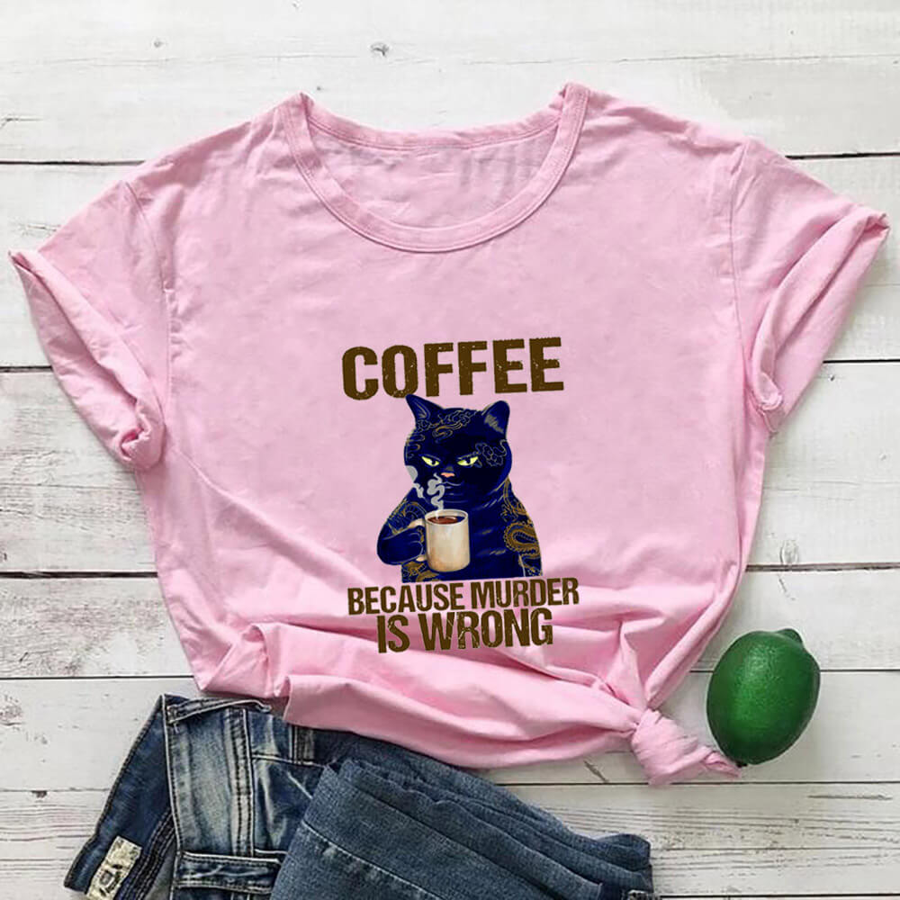 Women's Coffee Cat Printed 100%Cotton's T-shirts