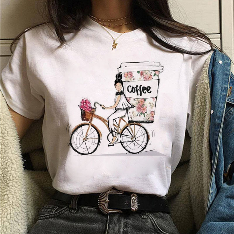 Fashion Women T Shirt Coffee Time Female Casual Tops Tee 90s