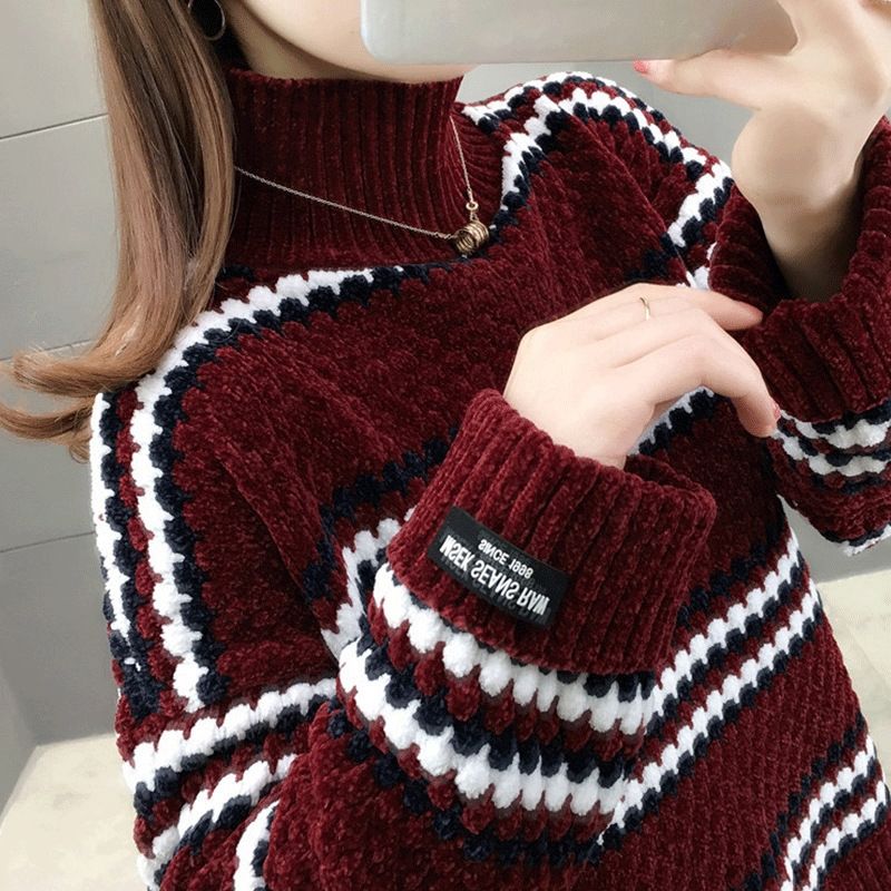 Women Oversized Sweater Long Sleeve Pullover Jumper Female Vintage Striped Top