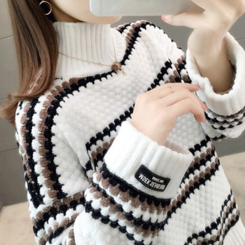 Women Oversized Sweater Long Sleeve Pullover Jumper Female Vintage Striped Top