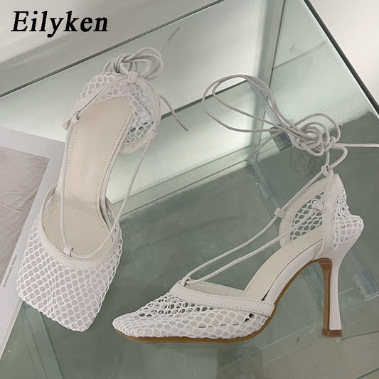 Female Square Lace Up high heel sandals