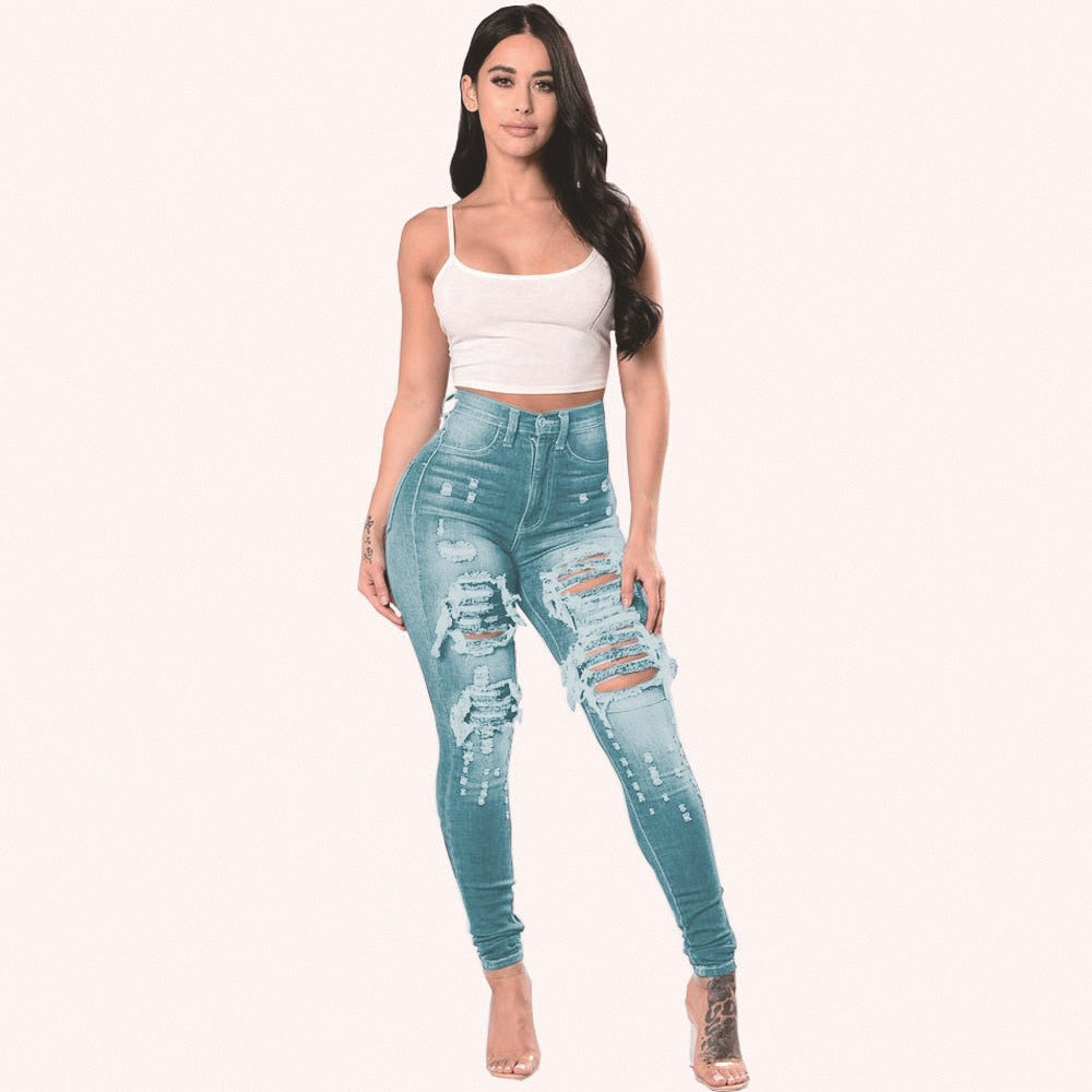 Women Ripped High Waist Jeans