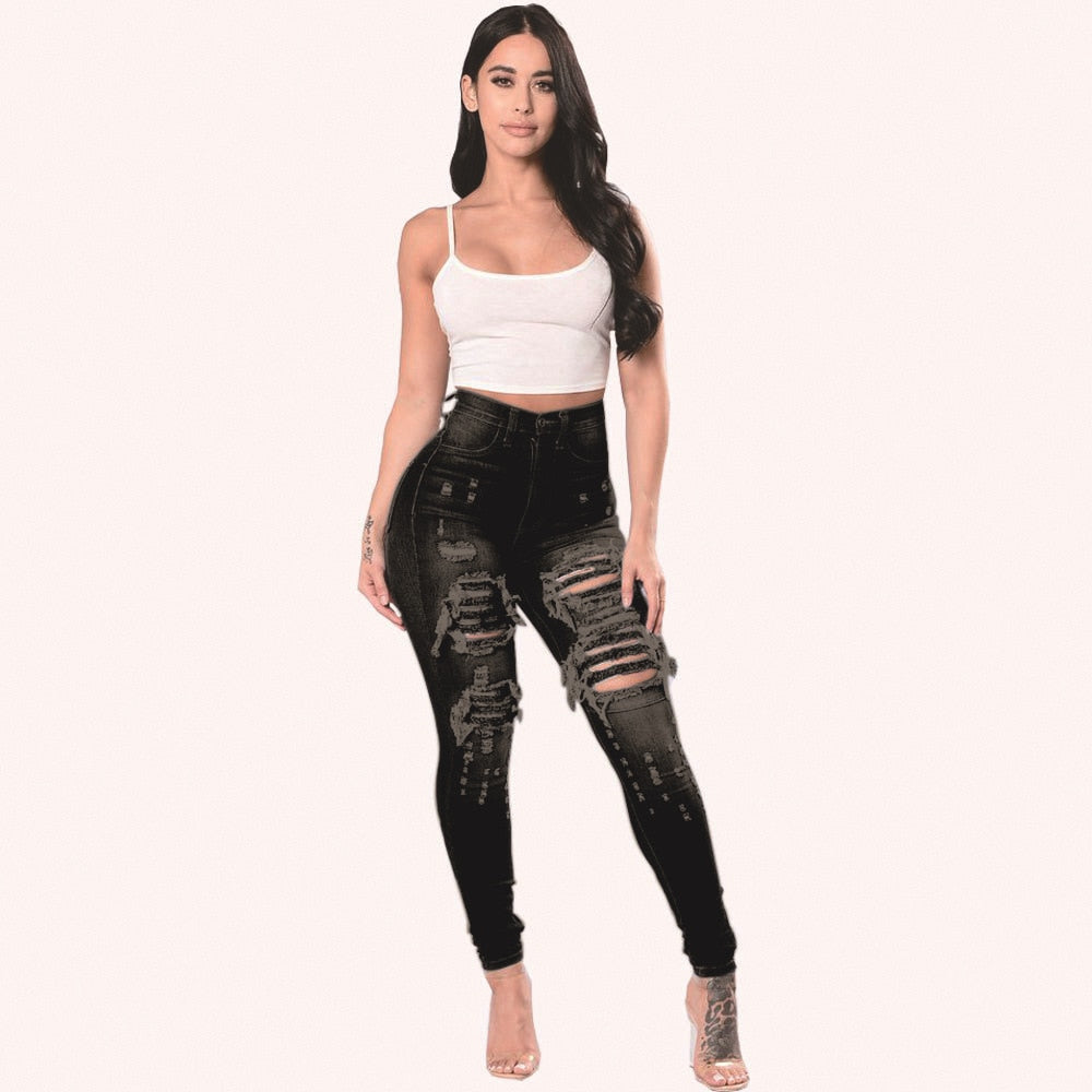 Women Ripped High Waist Jeans