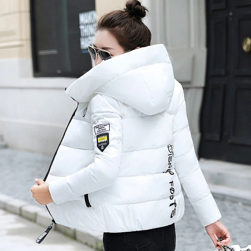 Female Hooded Thick Warm Short Jacket Cotton New Winter Jacket Outerwear White/M-XXL White / L