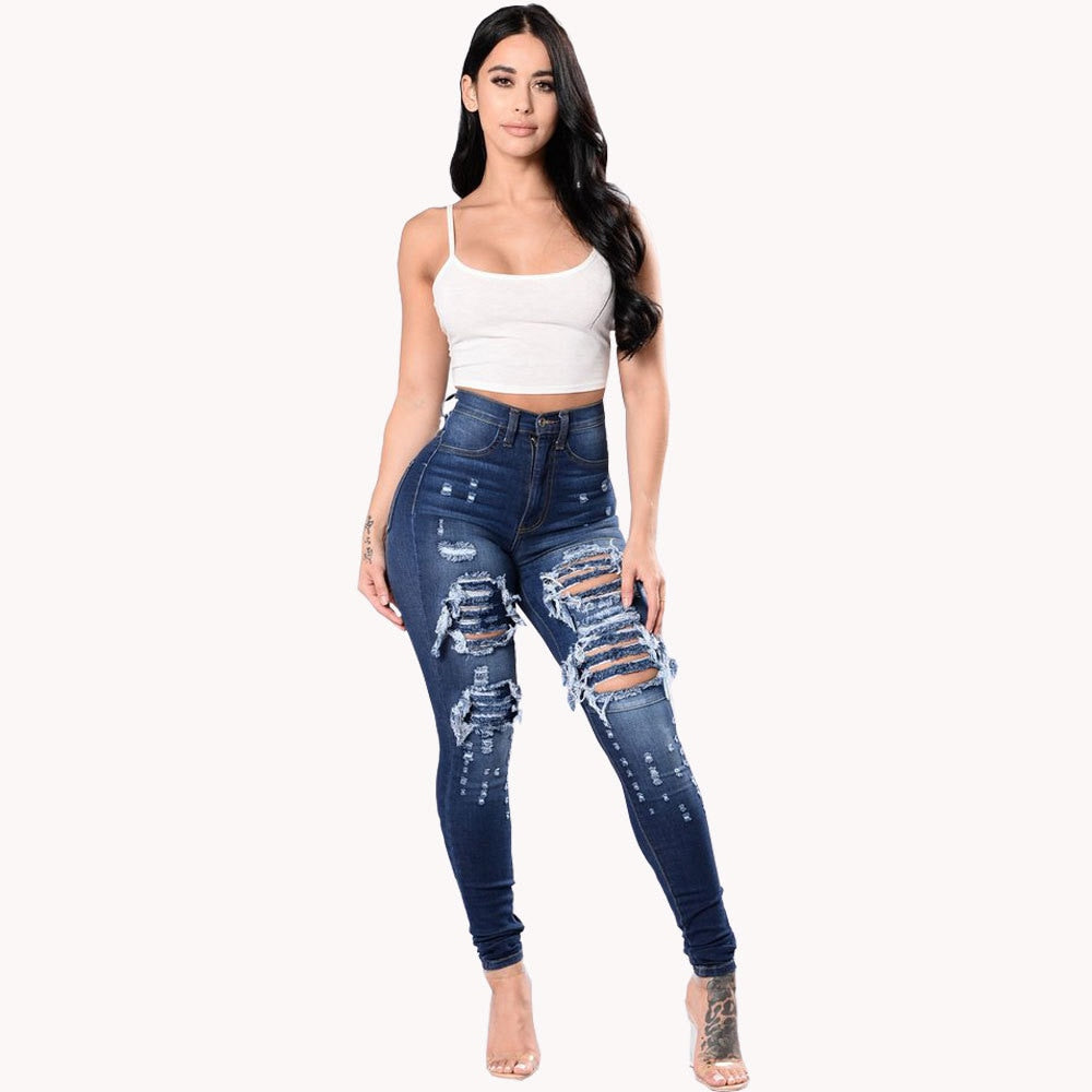 Women Ripped High Waist Jeans