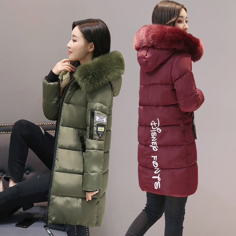 Women Casual Warm Winter Long Coats Jackets Hooded Fur Collar