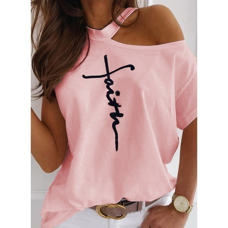 Women One shoulder out Printed T-shirt